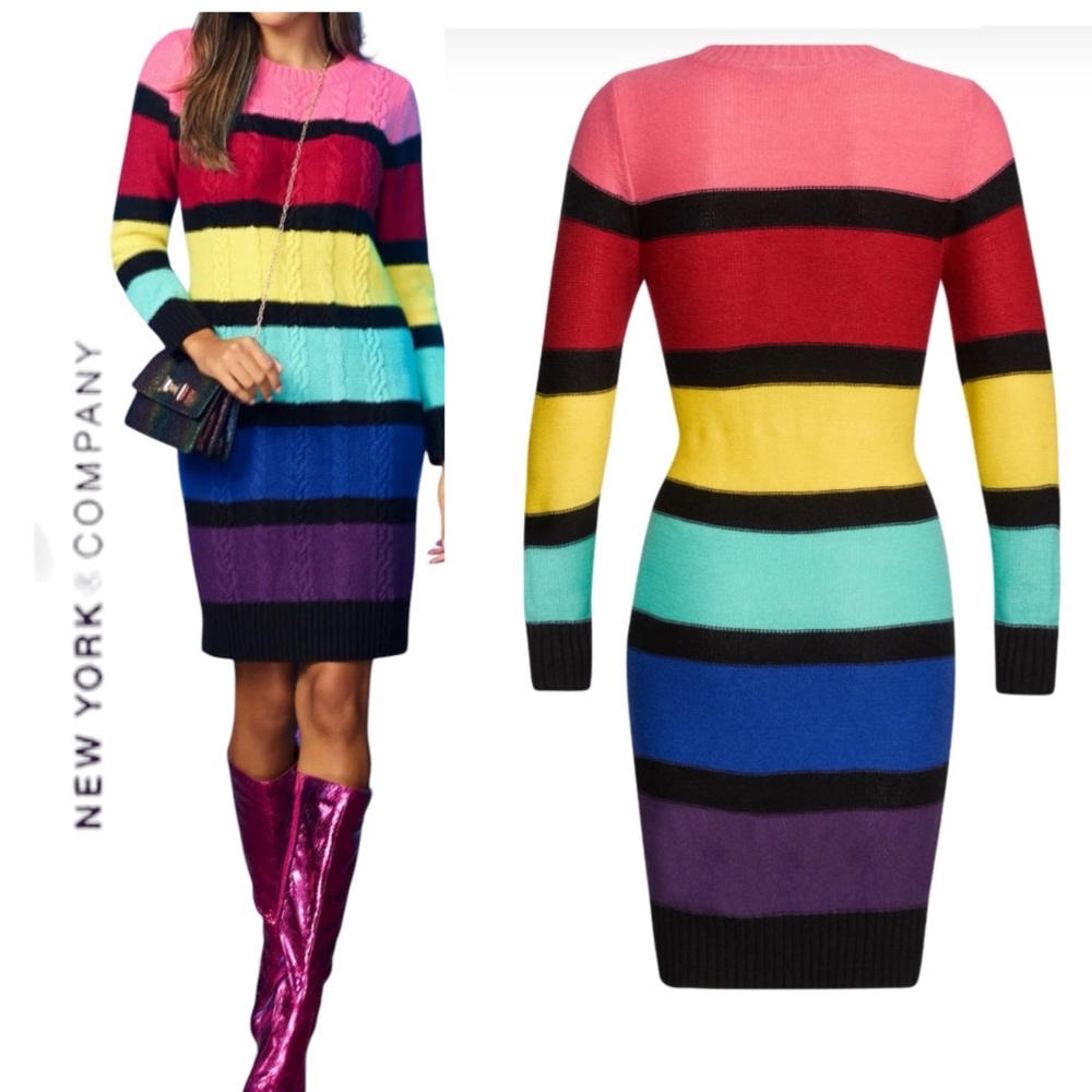 NEW YORK & COMPANY Stripe Sweater Dress Size L